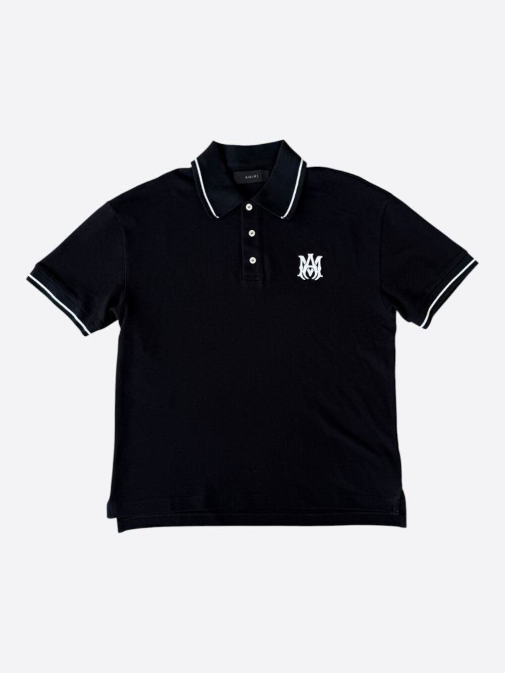 Amiri Black & White MA Logo Embroidered Polo T-Shirt